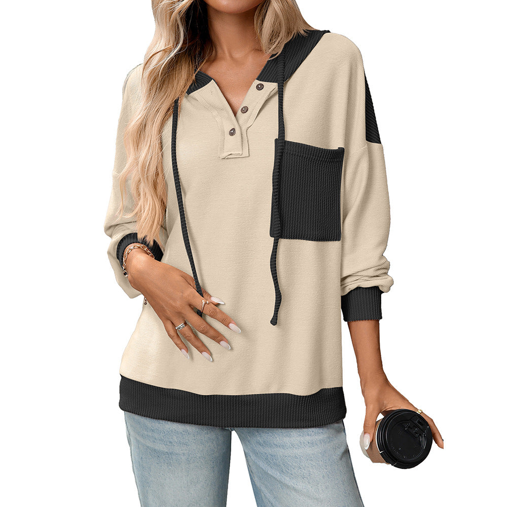 Contrast Color Twisted Strip Hoodie