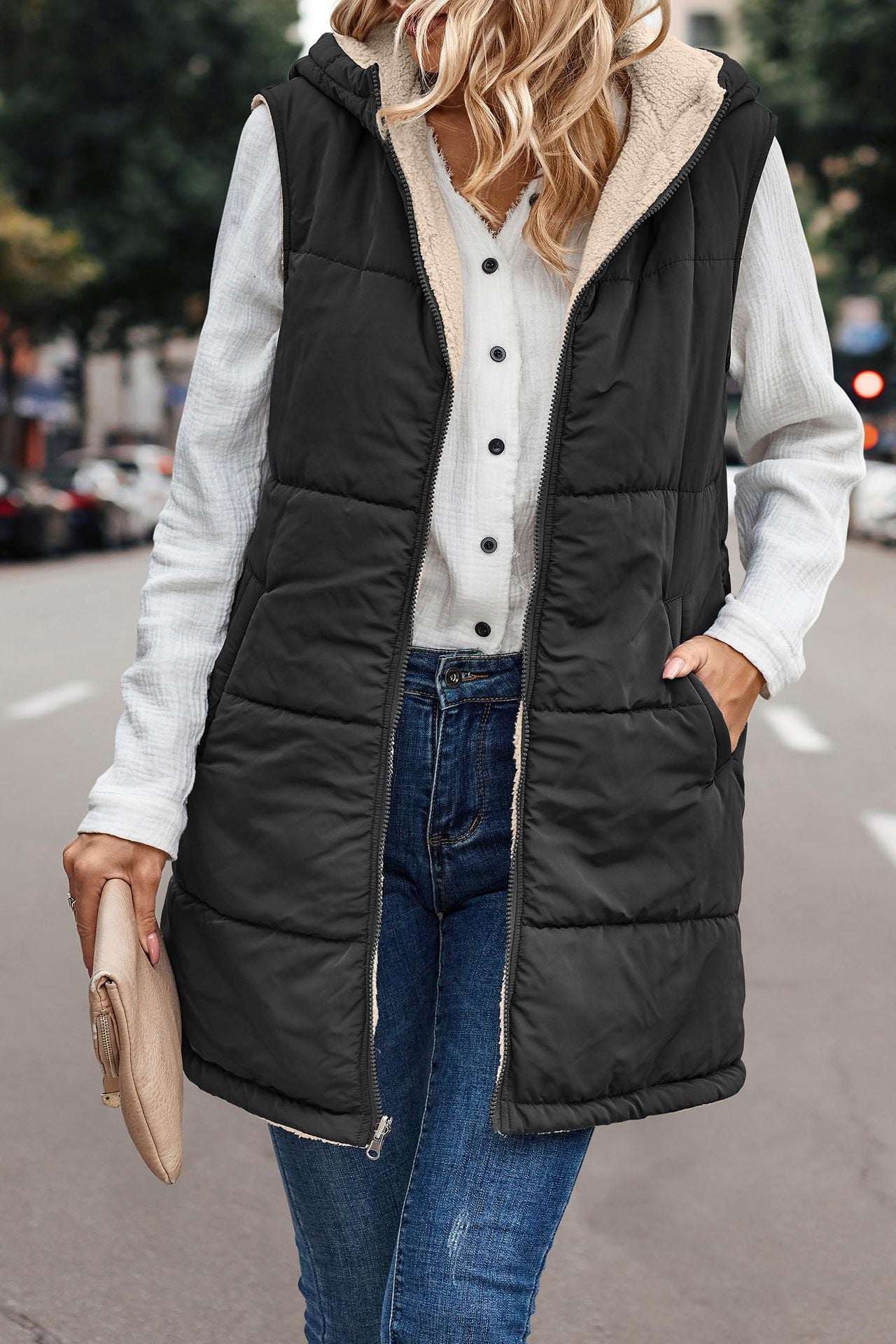Hooded Reversible Vest Jacket