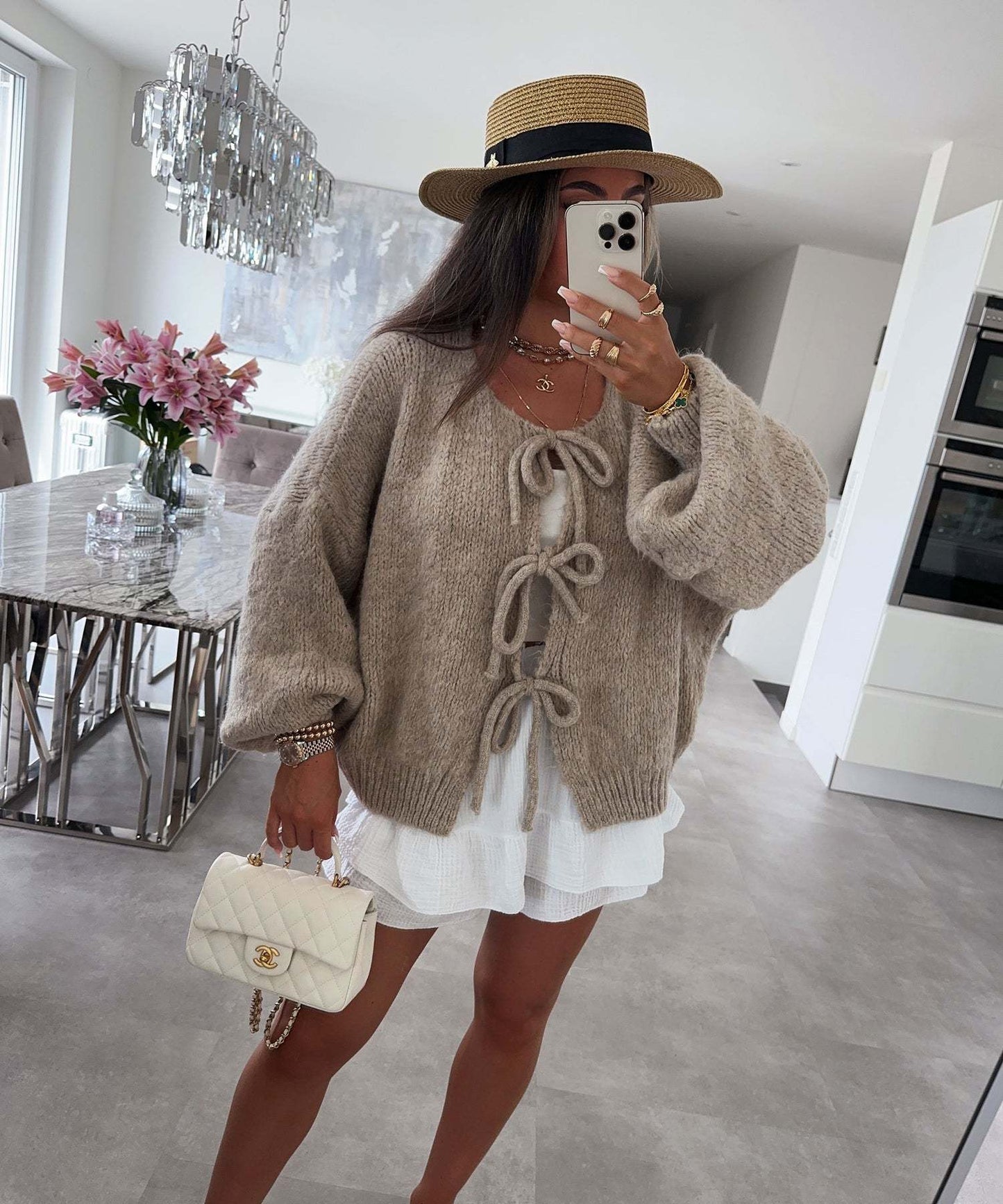 Women's Round Neck Lace-up Knitted Cardigan Sweater