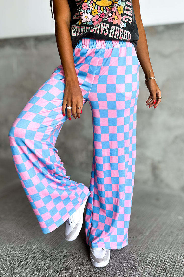 Checkerboard Print Casual Pants
