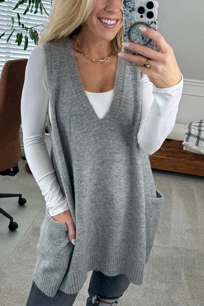 Autumn and winter solid color V-neck knitted vest sleeveless sweater