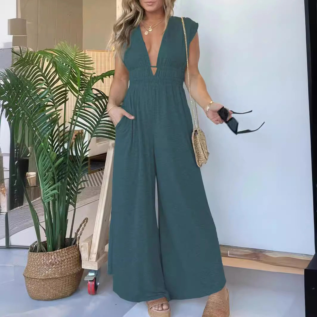 V Neck Sleeveless Jumpsuit
