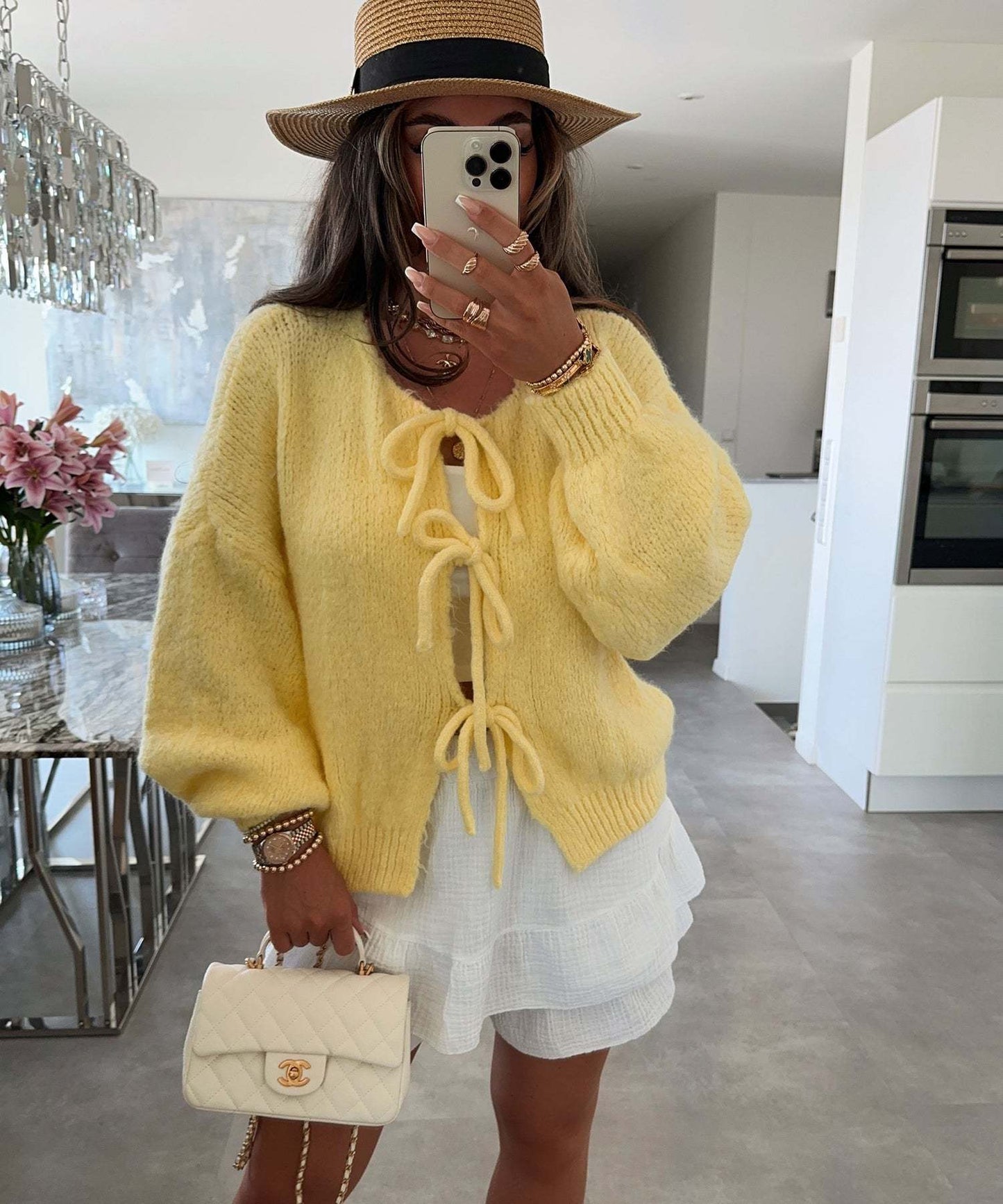 Women's Round Neck Lace-up Knitted Cardigan Sweater