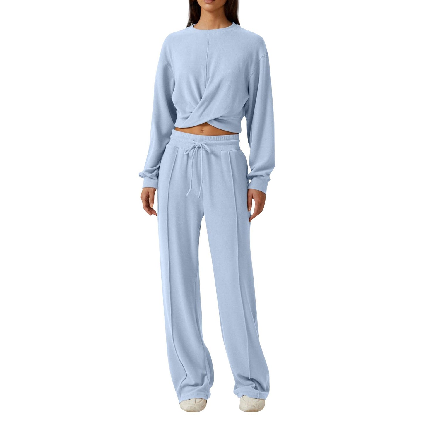 Women's Round Neck Long-sleeved Top and Wide-leg Pants Suit