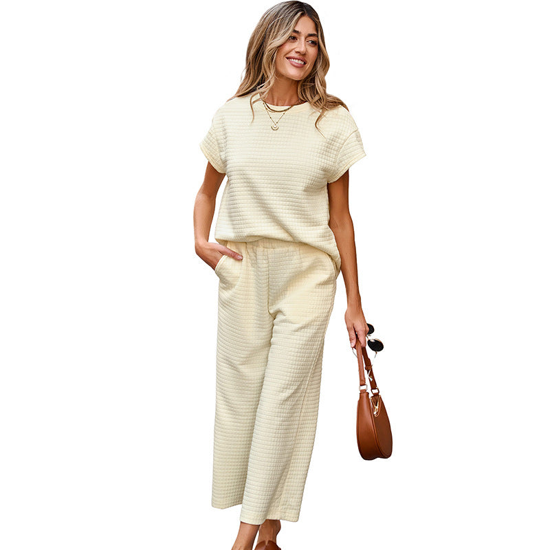 Textured Top and Wide-leg Pants Set