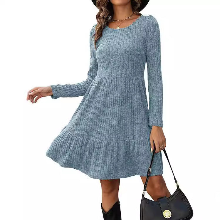 Women's striped round neck knitted sweater dress