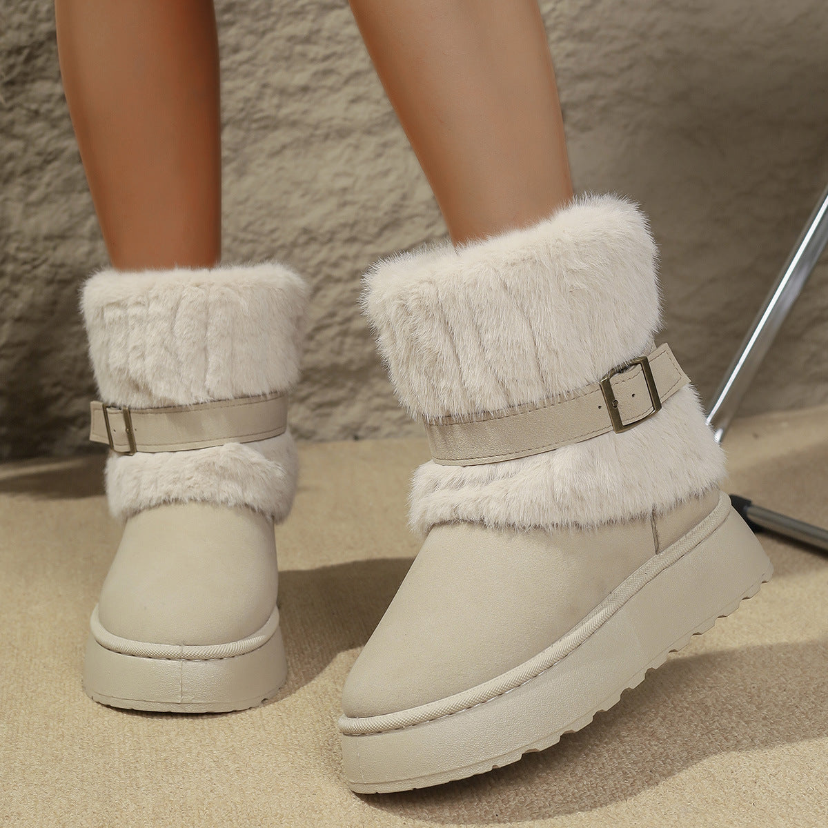 Women's belt buckle warm snow boots non-slip cotton shoes