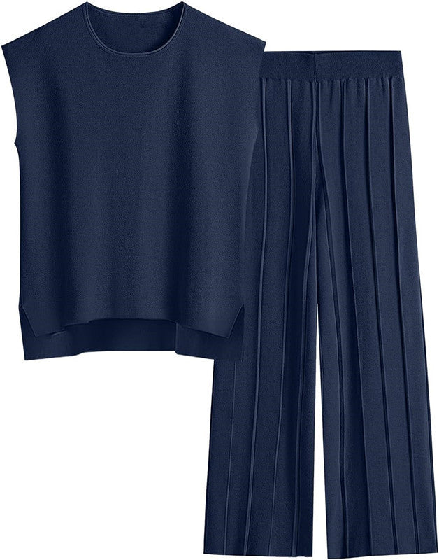 Women's knitted suit vest sweater wide-leg pants two-piece suit