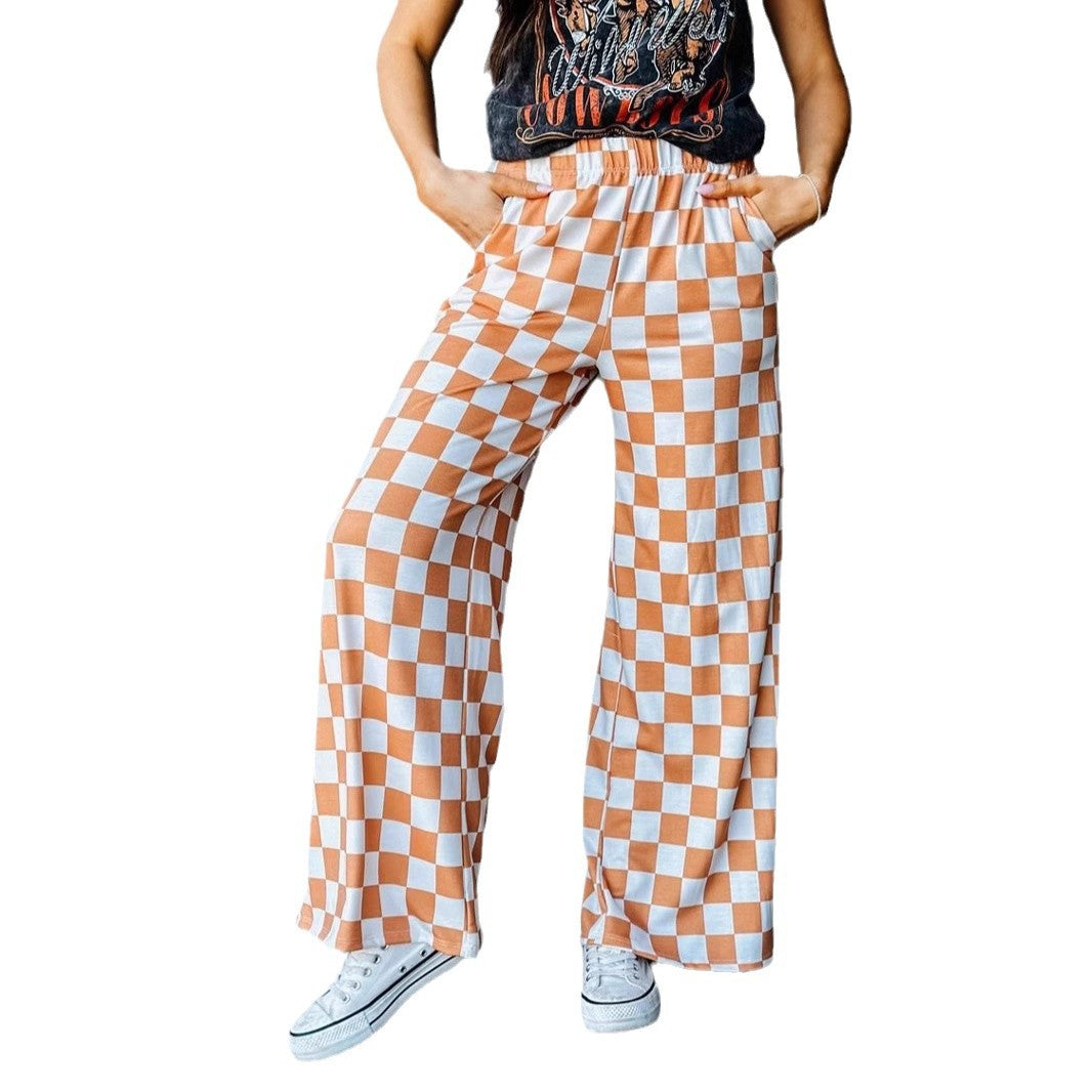 Checkerboard Print Casual Pants