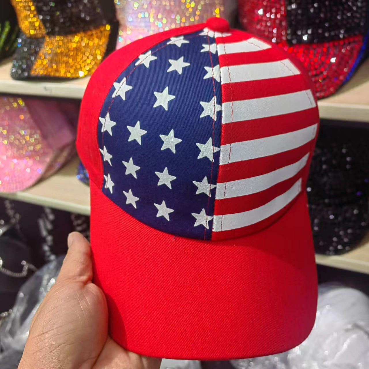 American Flag Rhinestone Decor Baseball Cap