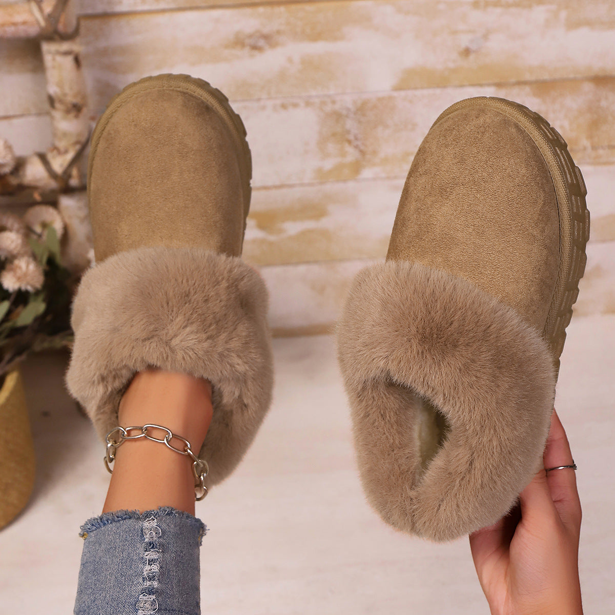 Warm Cotton Shoes with Fur-lined Snow Boots