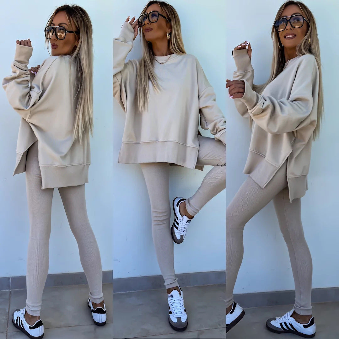 Spring women's tight trousers loose sweatshirt two-piece suit