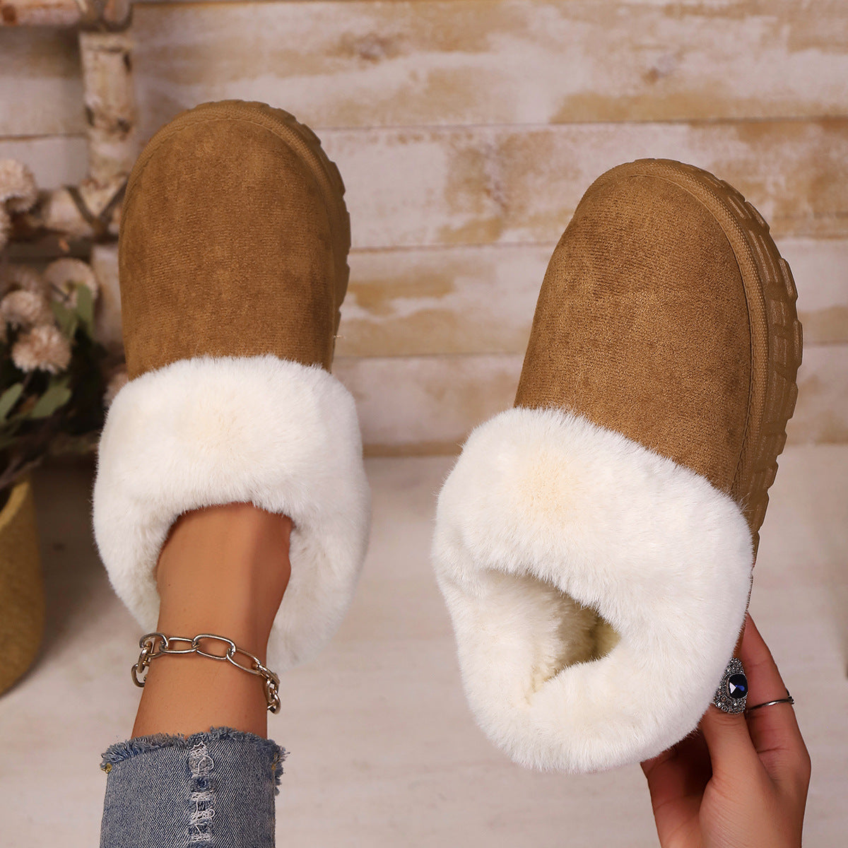 Warm Cotton Shoes with Fur-lined Snow Boots