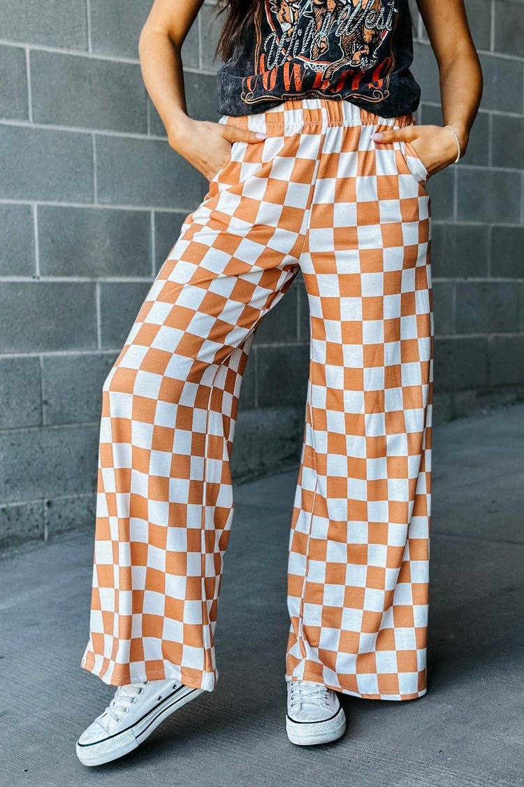 Checkerboard Print Casual Pants