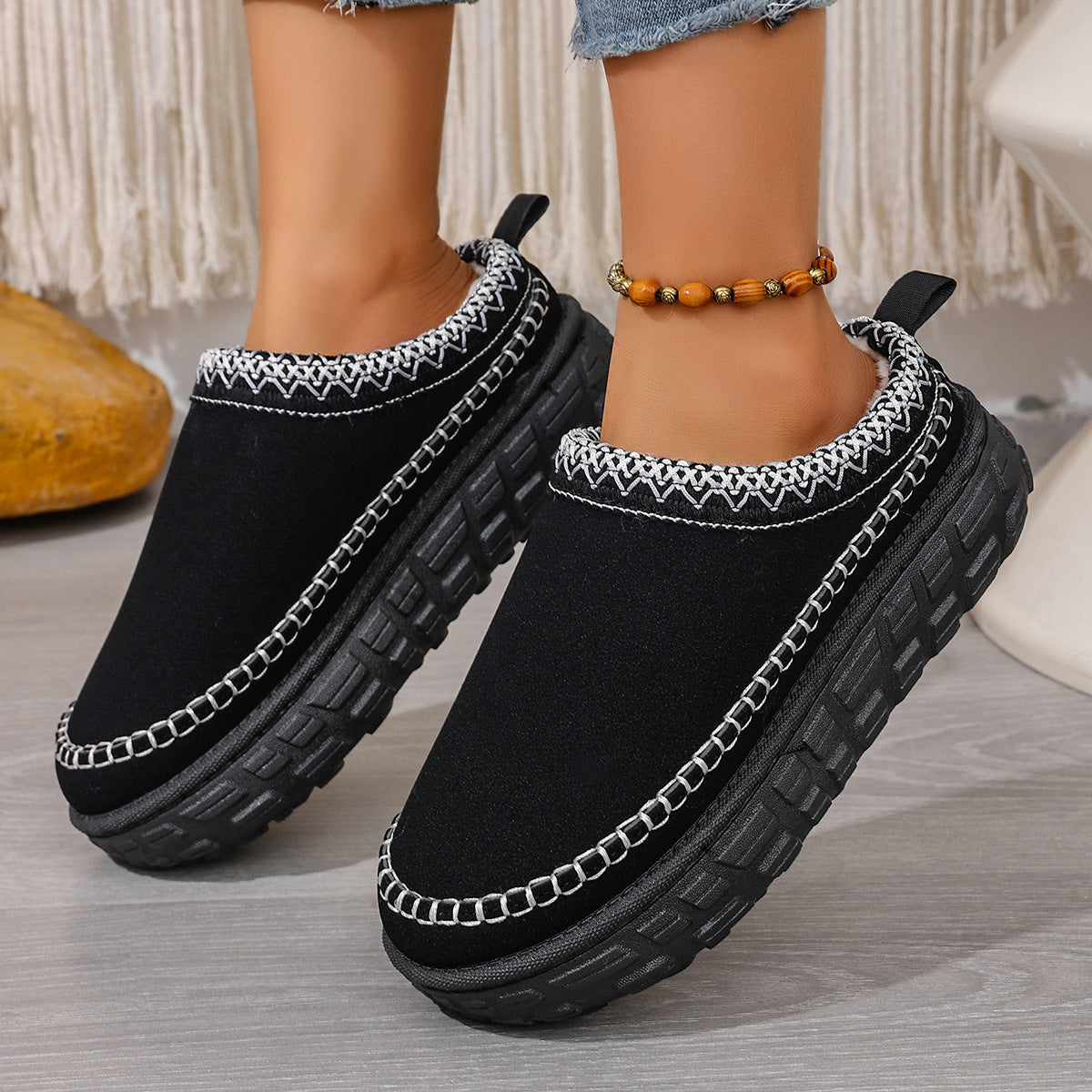 Thick-Soled Warm Ethnic Style Half-Slip