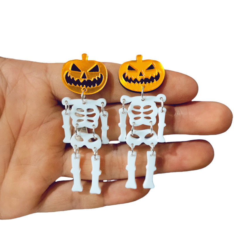 Halloween Pumpkin Head Skull Acrylic Earrings