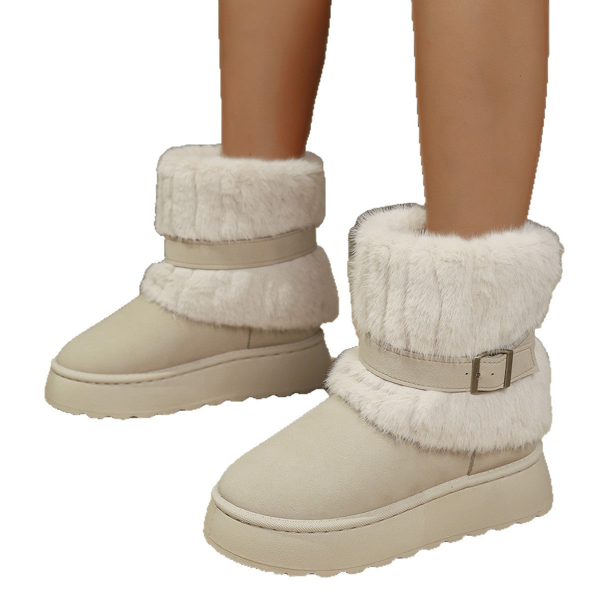 Women's belt buckle warm snow boots non-slip cotton shoes