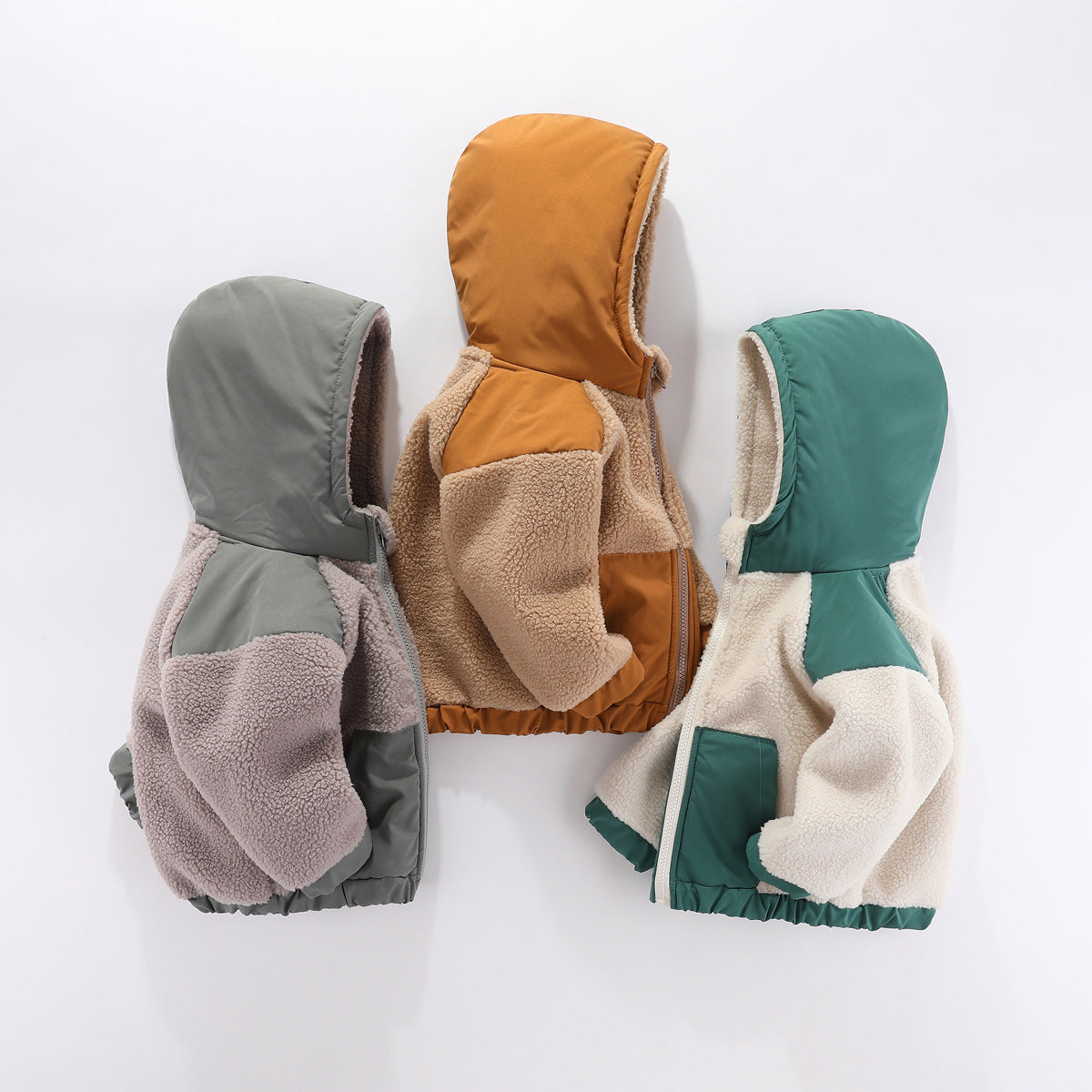 Children's cotton-padded embroidered hooded color-blocked jacket
