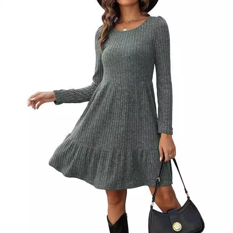 Women's striped round neck knitted sweater dress