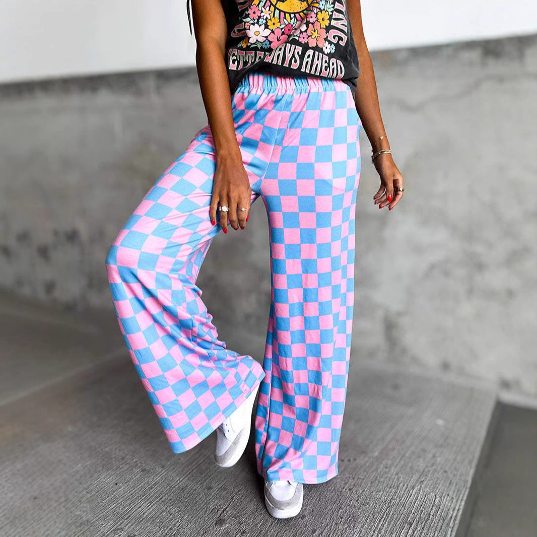 Checkerboard Print Casual Pants