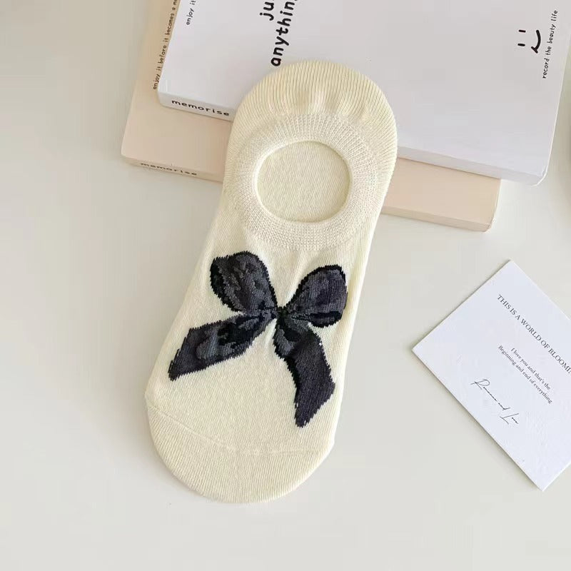 Ballet Style Solid Color Bow Boat Socks Thin Version