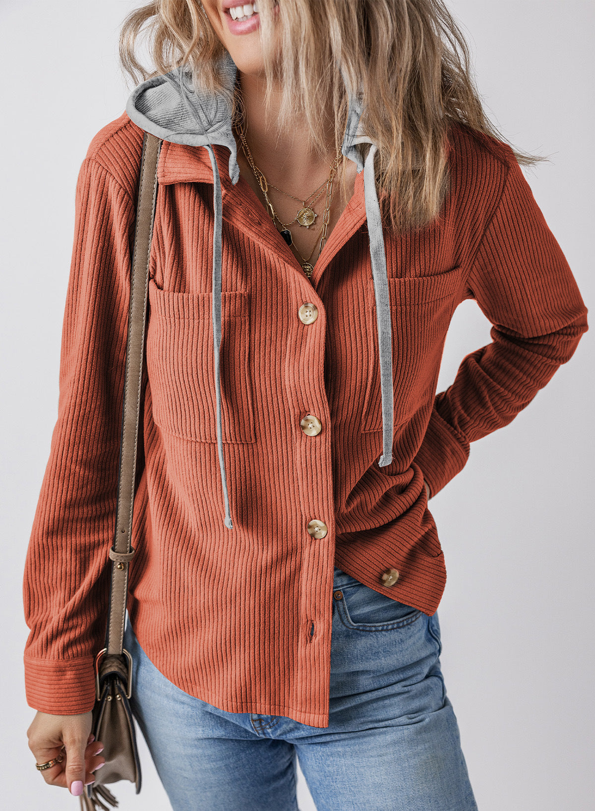 Drawstring Hooded Corduroy Jacket