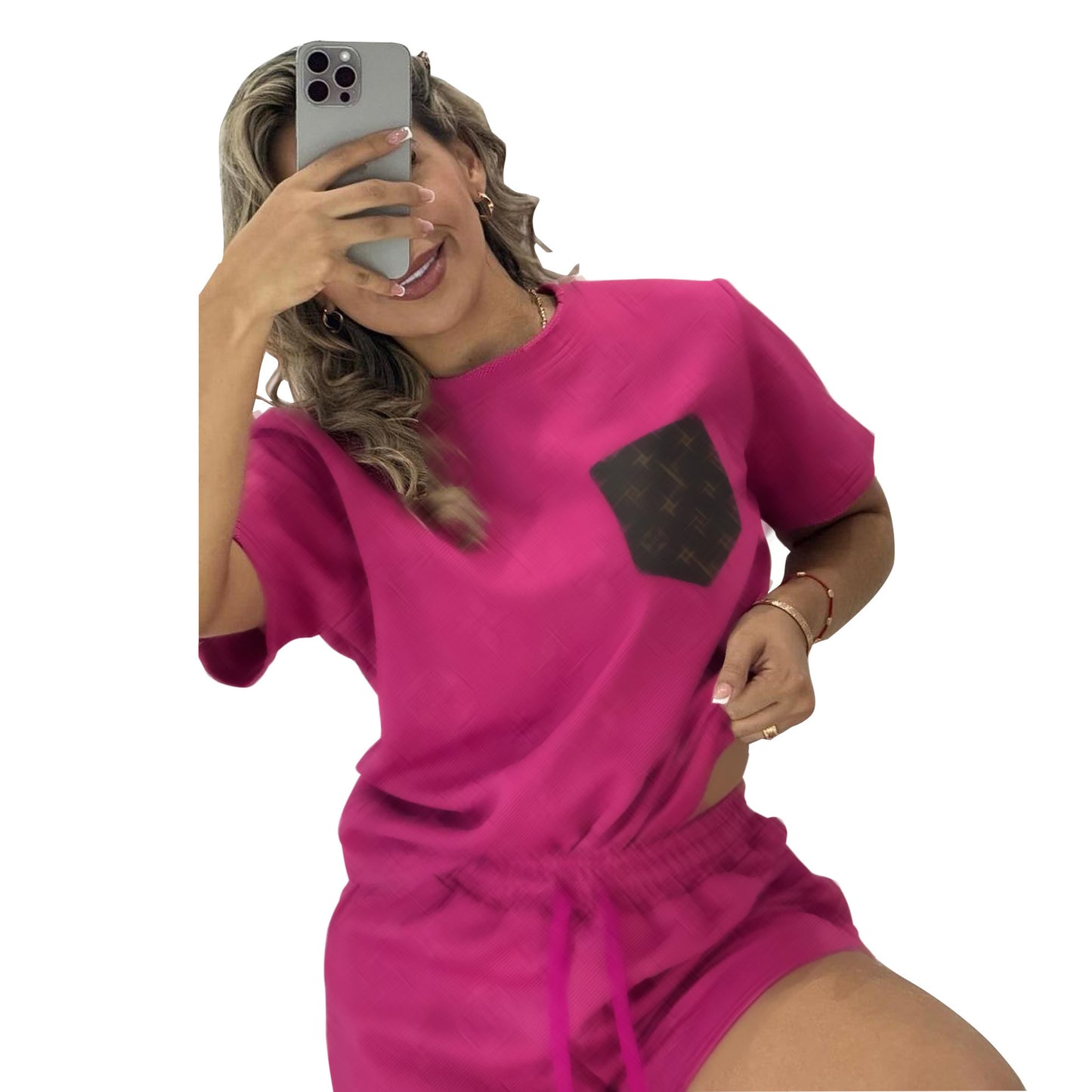 L//v Textured Front Pocket Shorts And Shorts Set