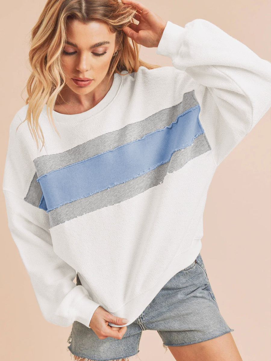 Contrast Color Loose Round Neck Sweatshirt