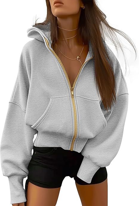 Women's Zip-Up Long Sleeve Fleece Hooded Sweatshirt Jacket