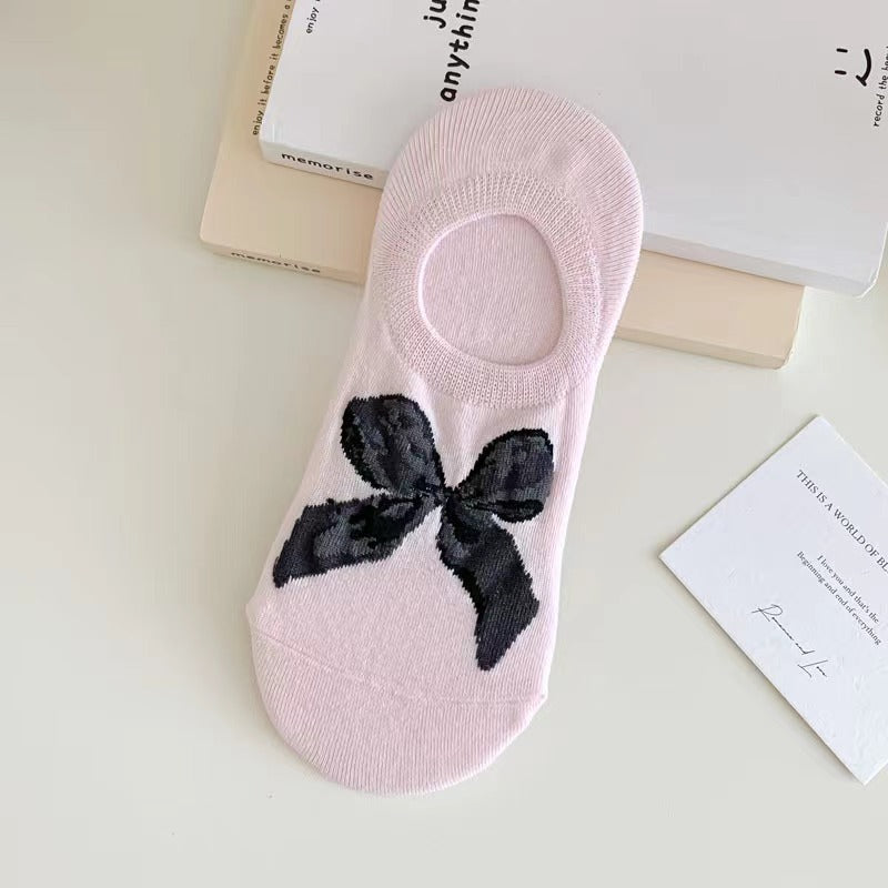 Ballet Style Solid Color Bow Boat Socks Thin Version