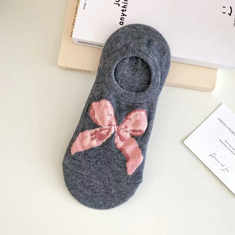 Ballet Style Solid Color Bow Boat Socks Thin Version