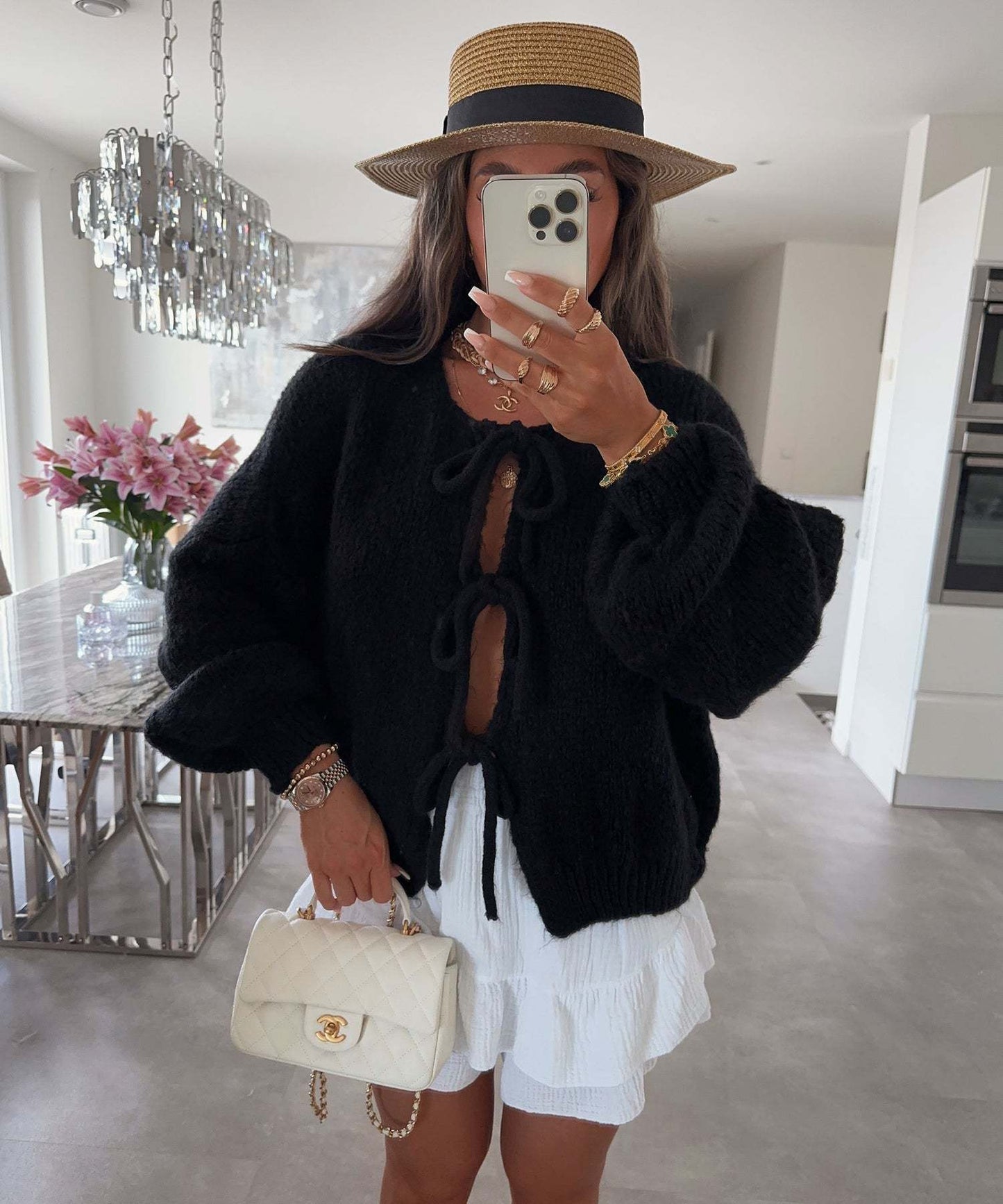 Women's Round Neck Lace-up Knitted Cardigan Sweater
