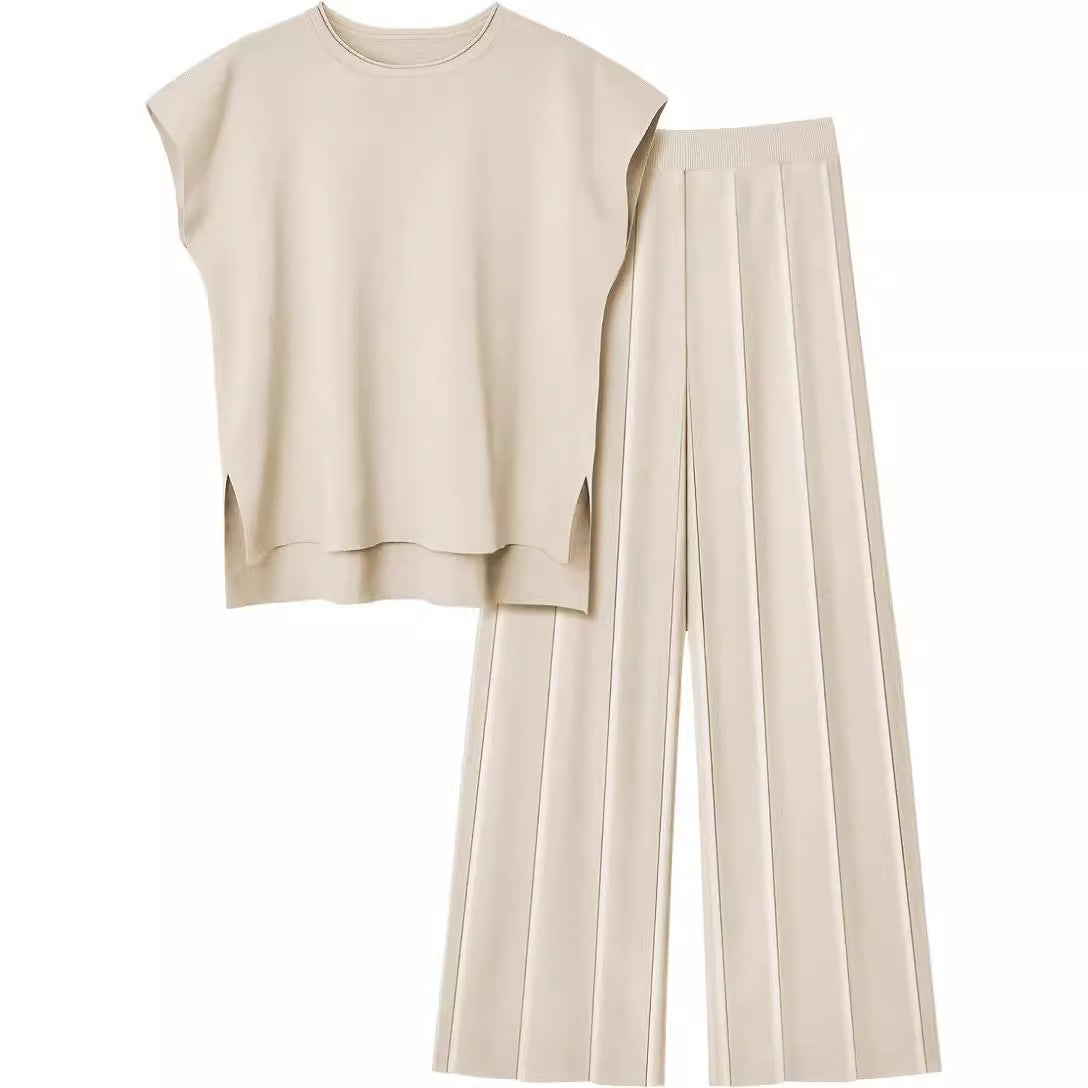 Women's knitted suit vest sweater wide-leg pants two-piece suit