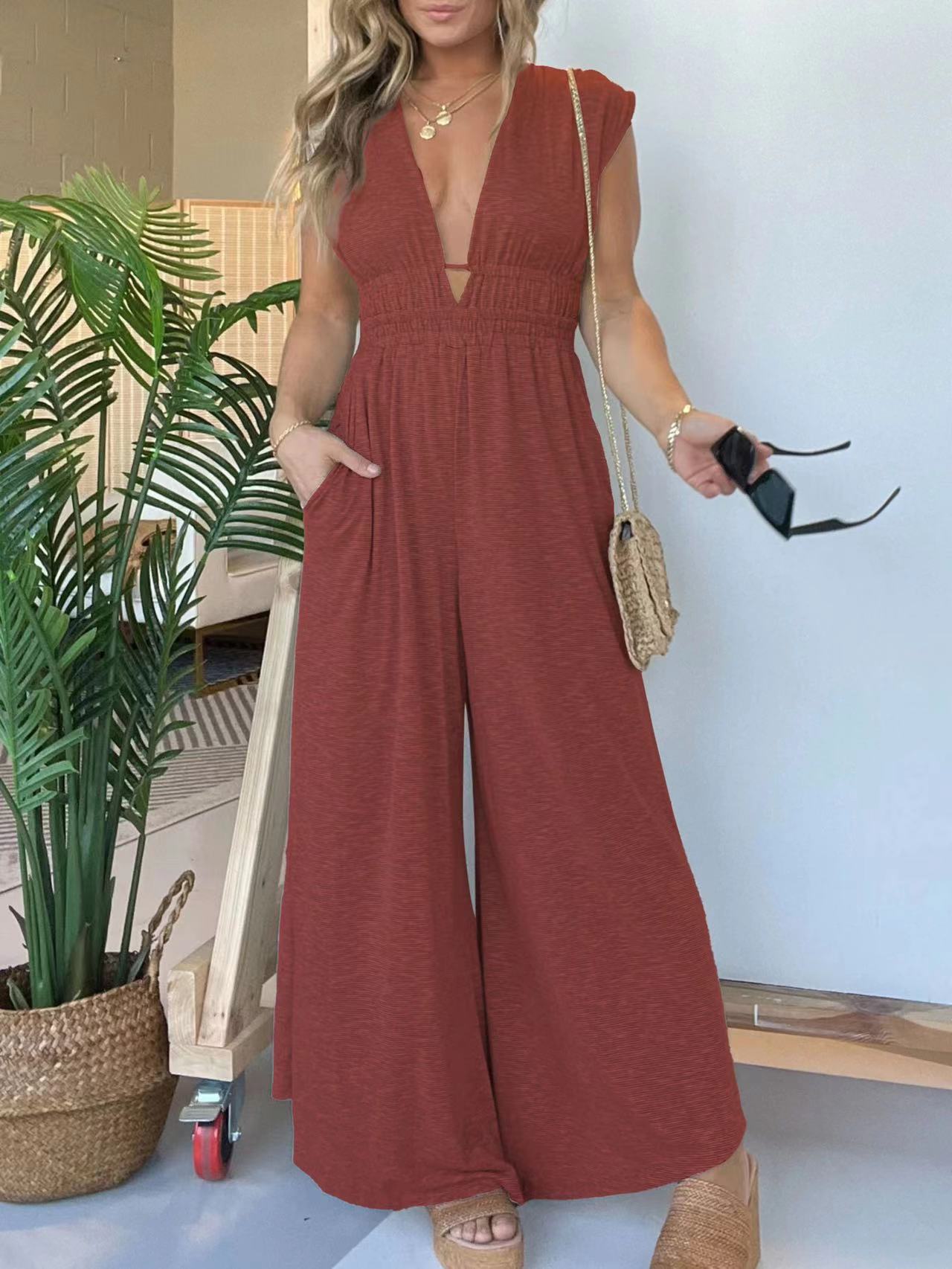 V Neck Sleeveless Jumpsuit