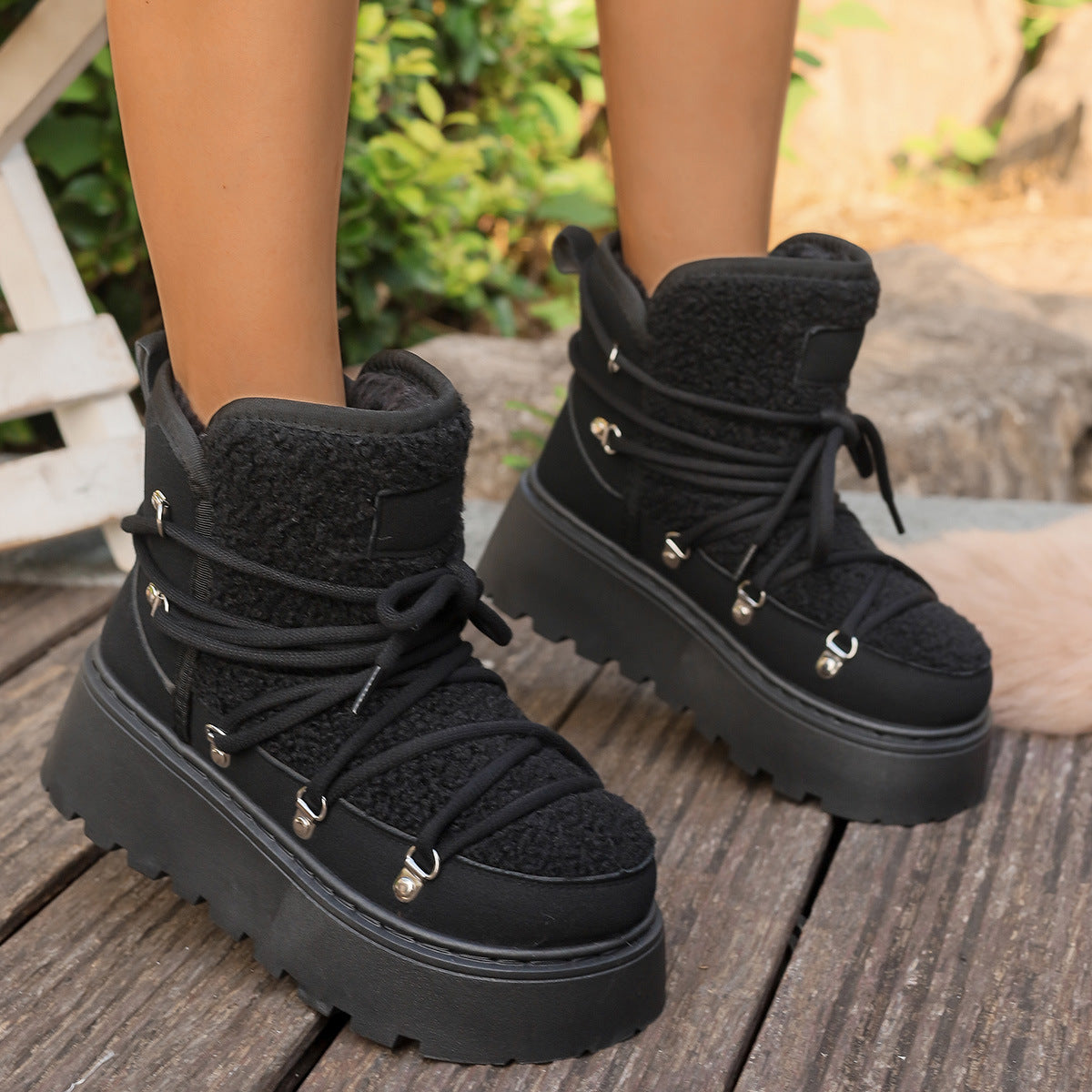 Women's thick-soled warm ankle boots cotton shoes lace-up snow boots