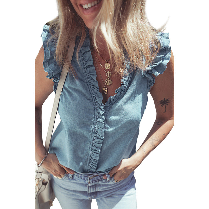 LooseFlesh Co vering Wrinkled Sleeveless Top