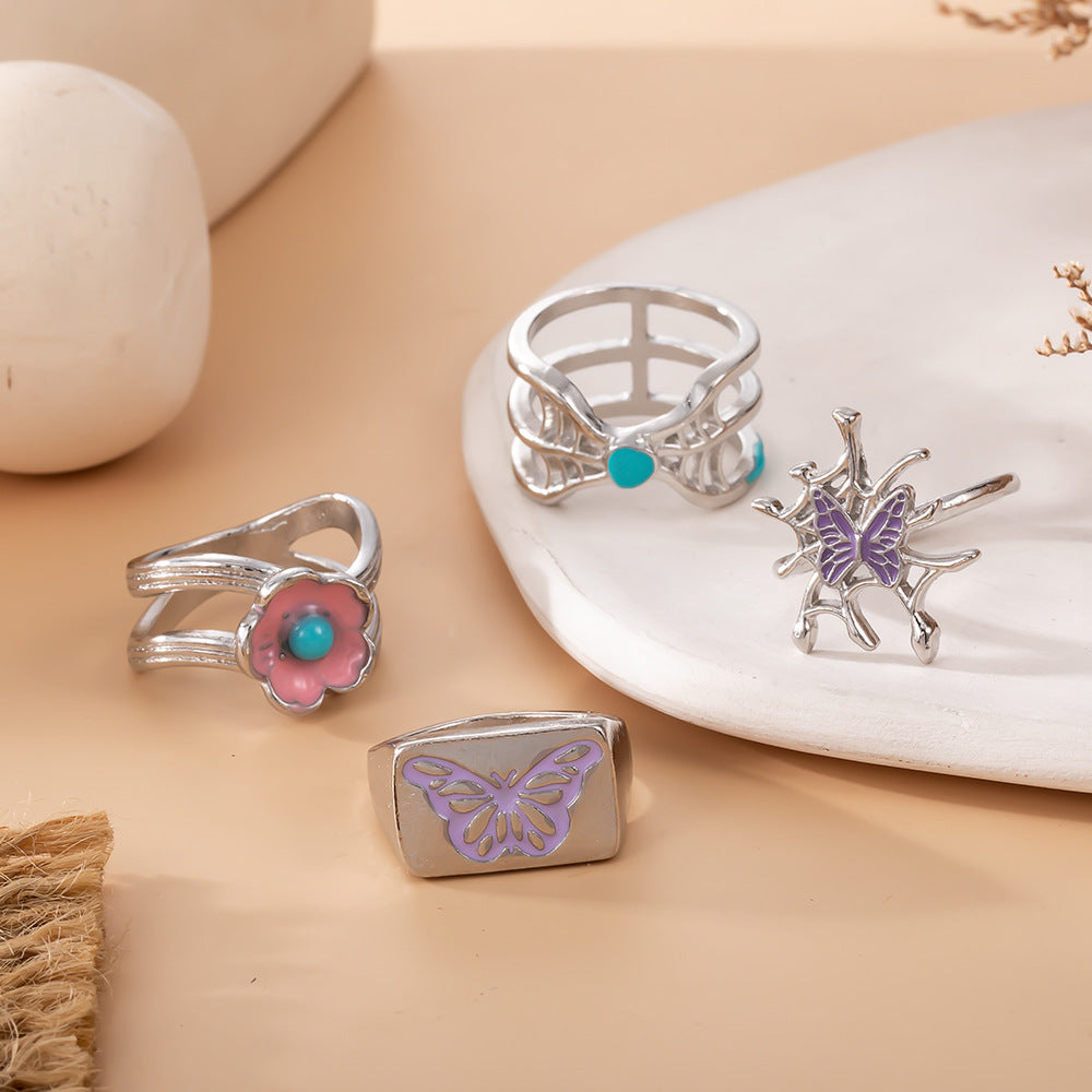 Ring Vintage Spider Web Flower Butterfly Ring