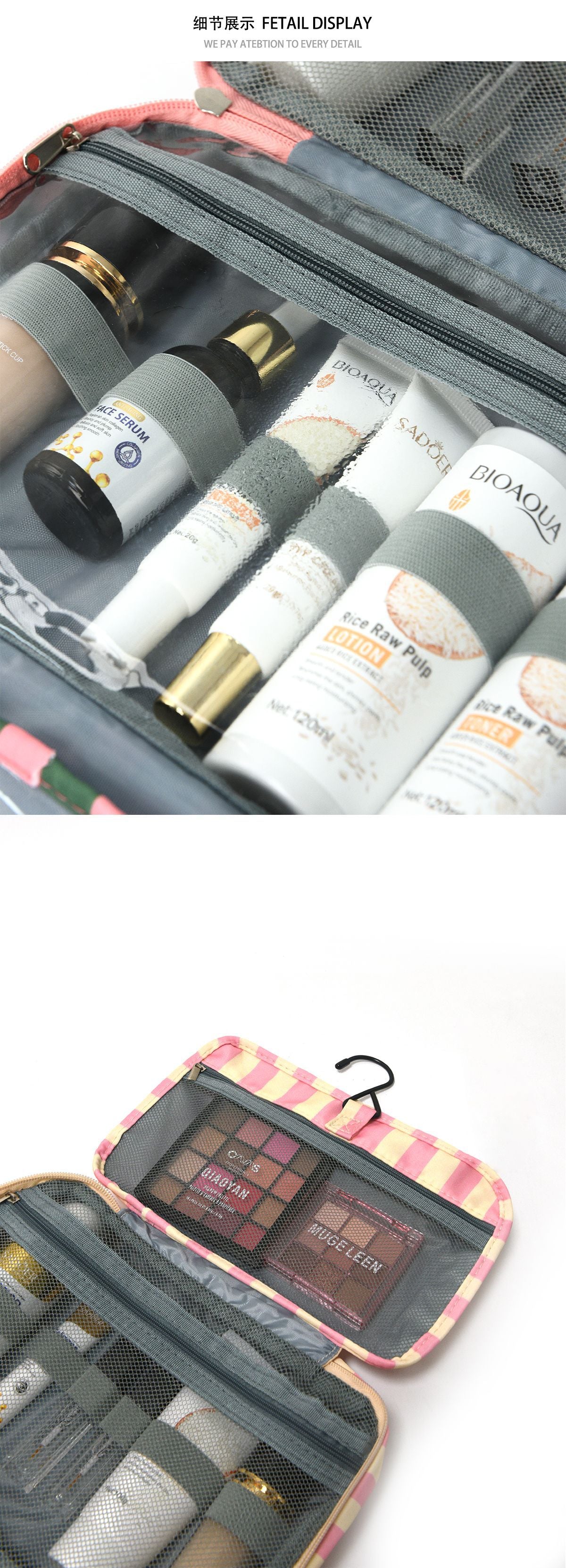 Foldable Hanging Toiletry Bag Wet & Dry Separation Cosmetic Organizer