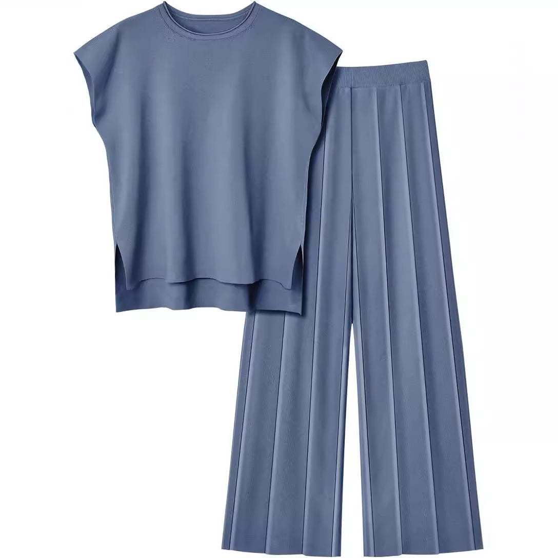 Women's knitted suit vest sweater wide-leg pants two-piece suit