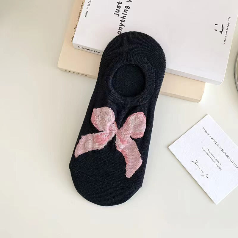 Ballet Style Solid Color Bow Boat Socks Thin Version