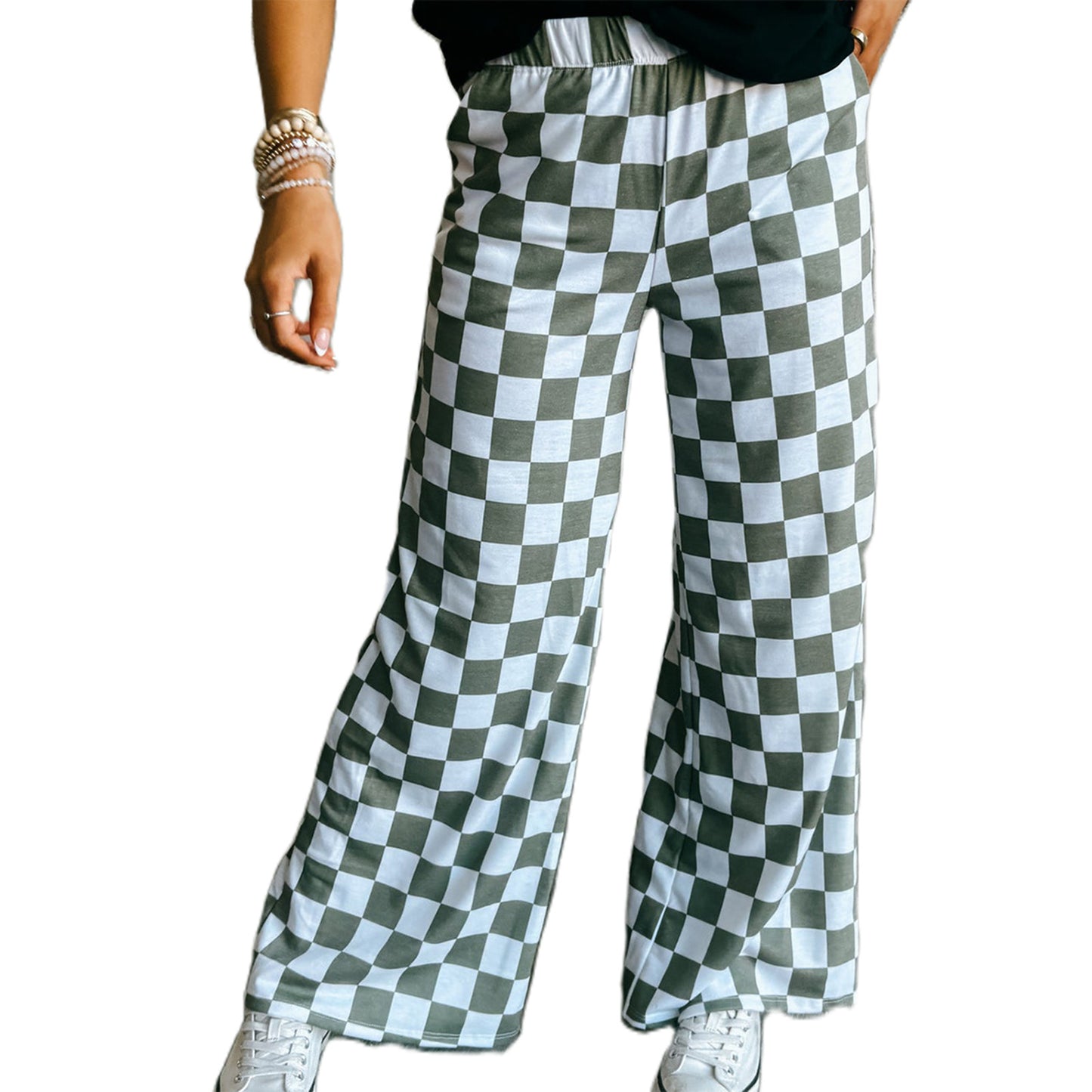 Checkerboard Print Casual Pants