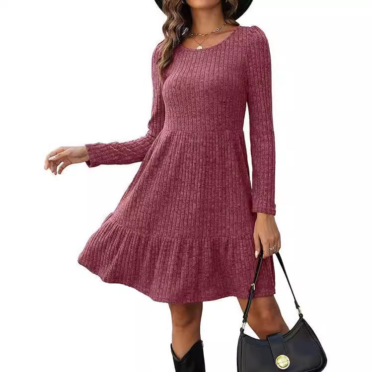 Women's striped round neck knitted sweater dress