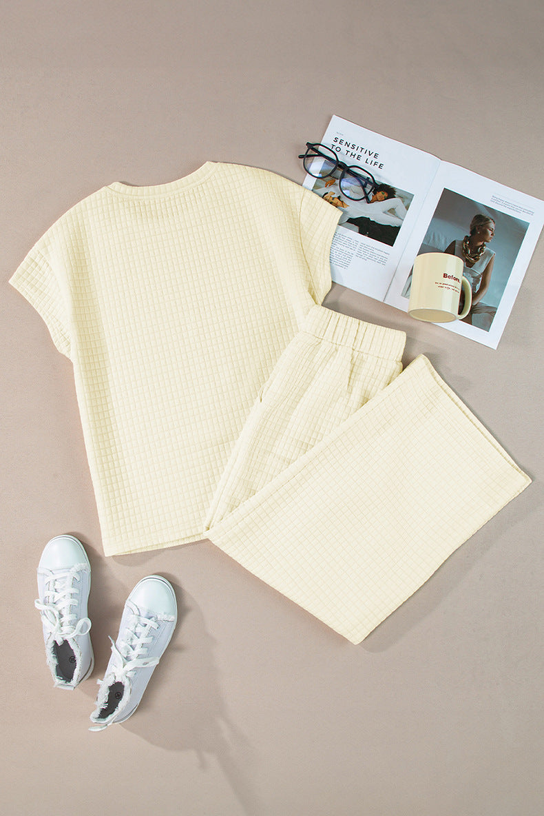 Textured Top and Wide-leg Pants Set