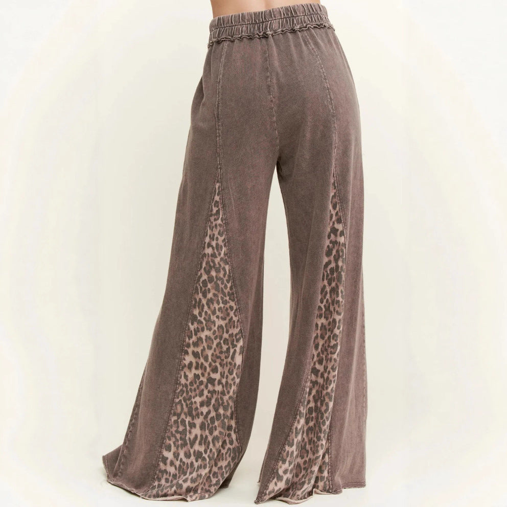 Women's Wide-leg Pants with Leopard Print Waistband