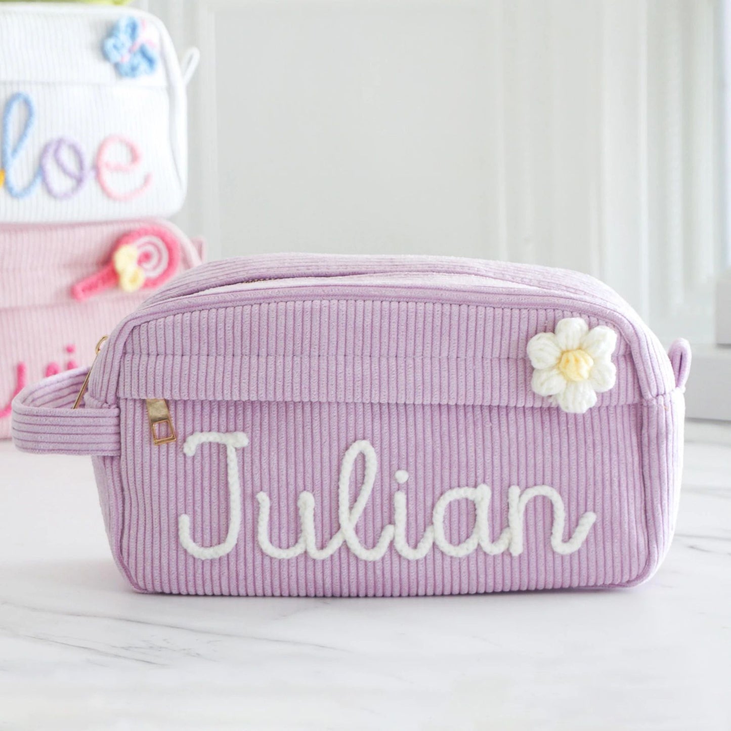 Custom Embroidered Name Seersucker Cosmetic Bag