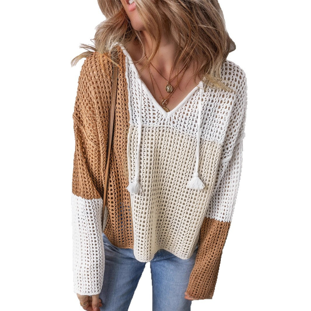 Color-blocked Mesh Sweater for Women