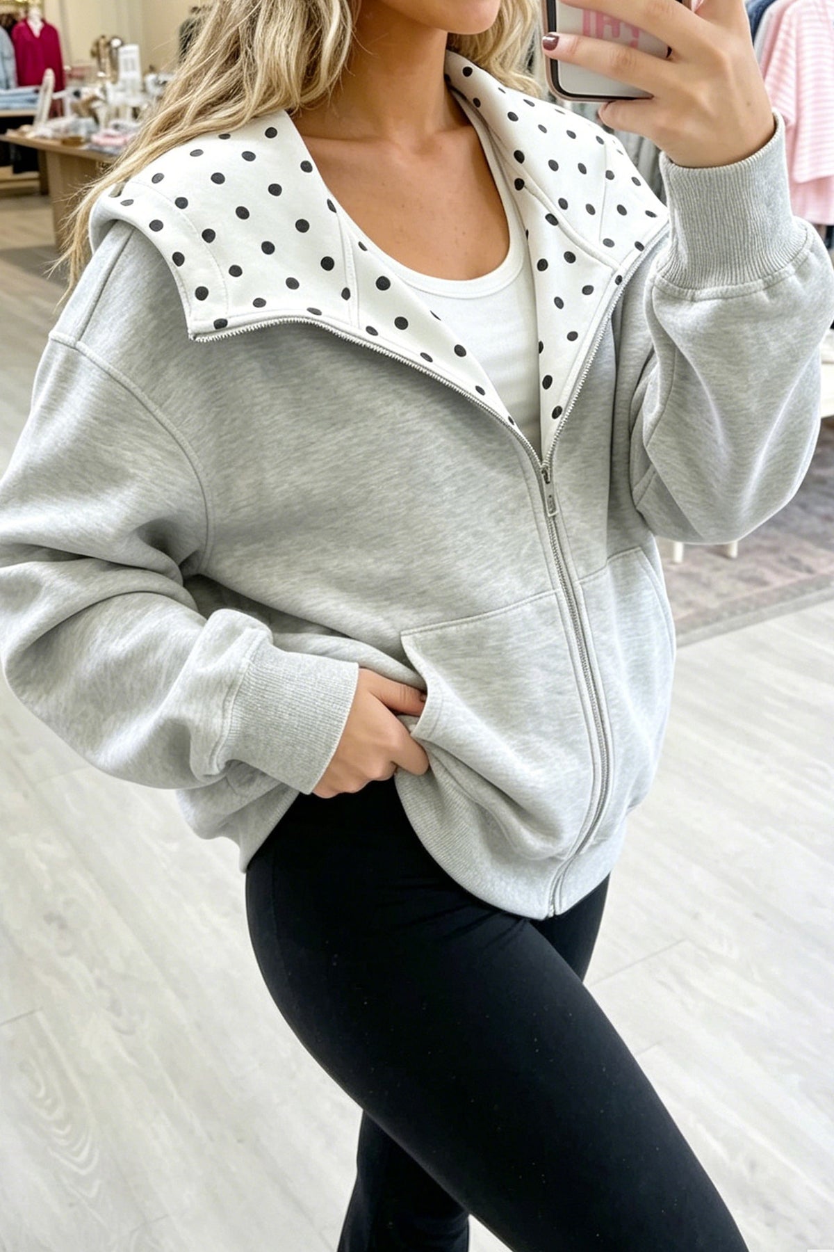 The Olivia Polka Dot Zip-Up