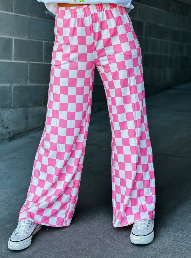 Checkerboard Print Casual Pants