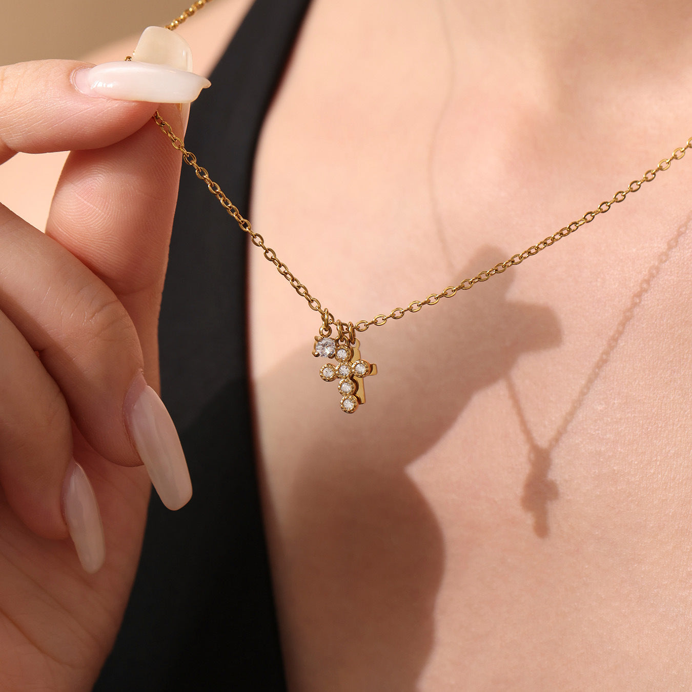 5A Zircon Cross Clavicle Necklace