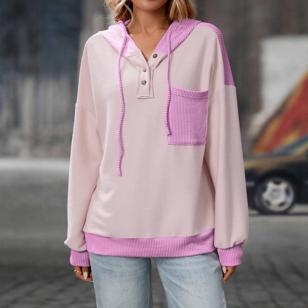 Contrast Color Twisted Strip Hoodie